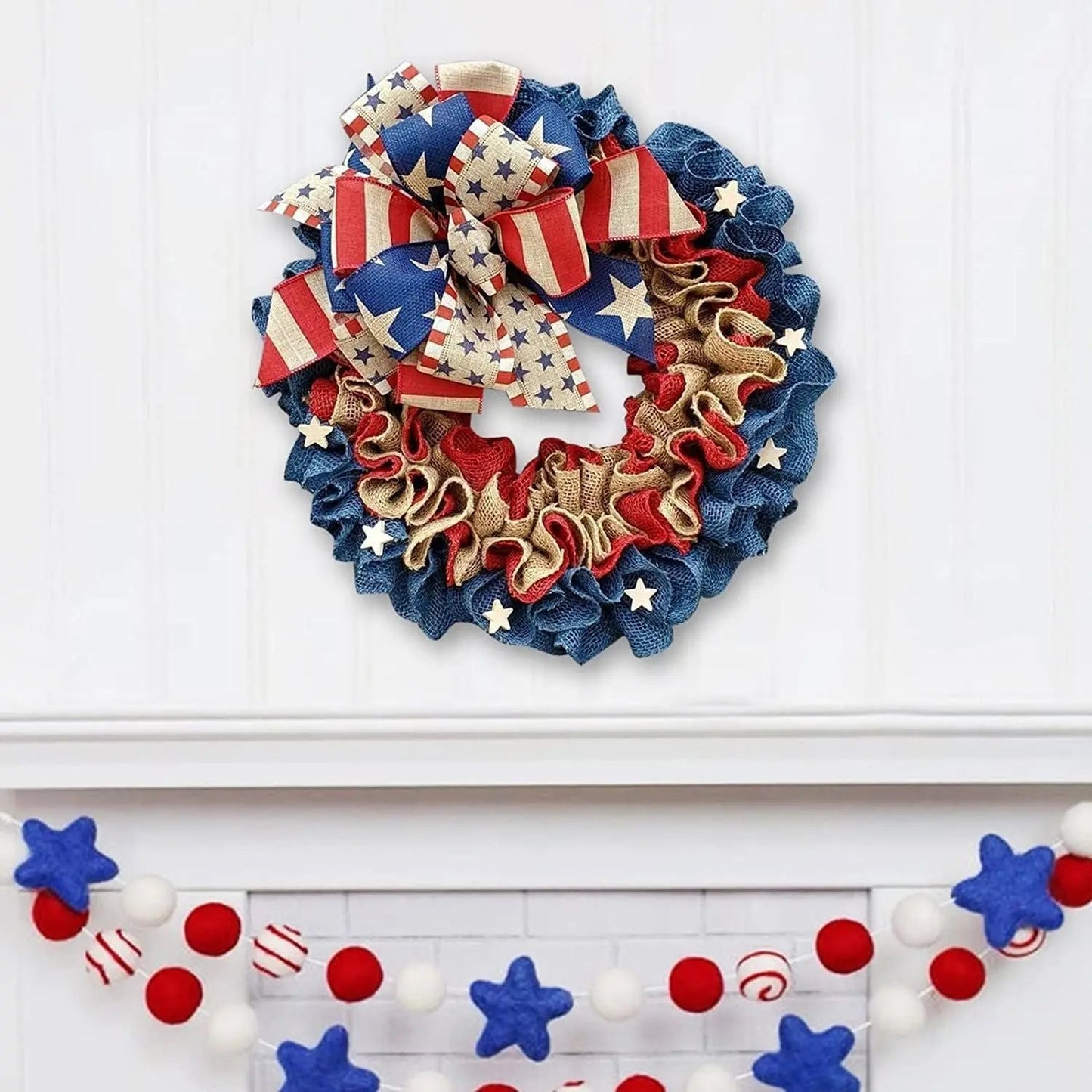 Patriotic Red White Blue Ribbon American Flag Garland CJ Dropshipping