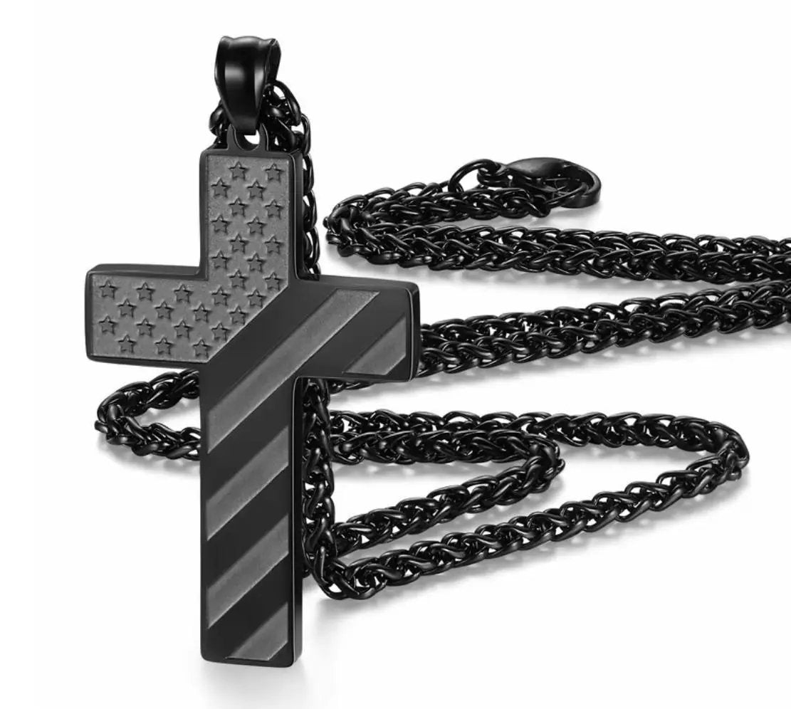 Cross Necklace With Bible Verse American Flag Pendant --Stainless Steel Men Jewelry Gift - Faith-Inspired, Bold & Patriotic Chain For Him CJ Dropshipping
