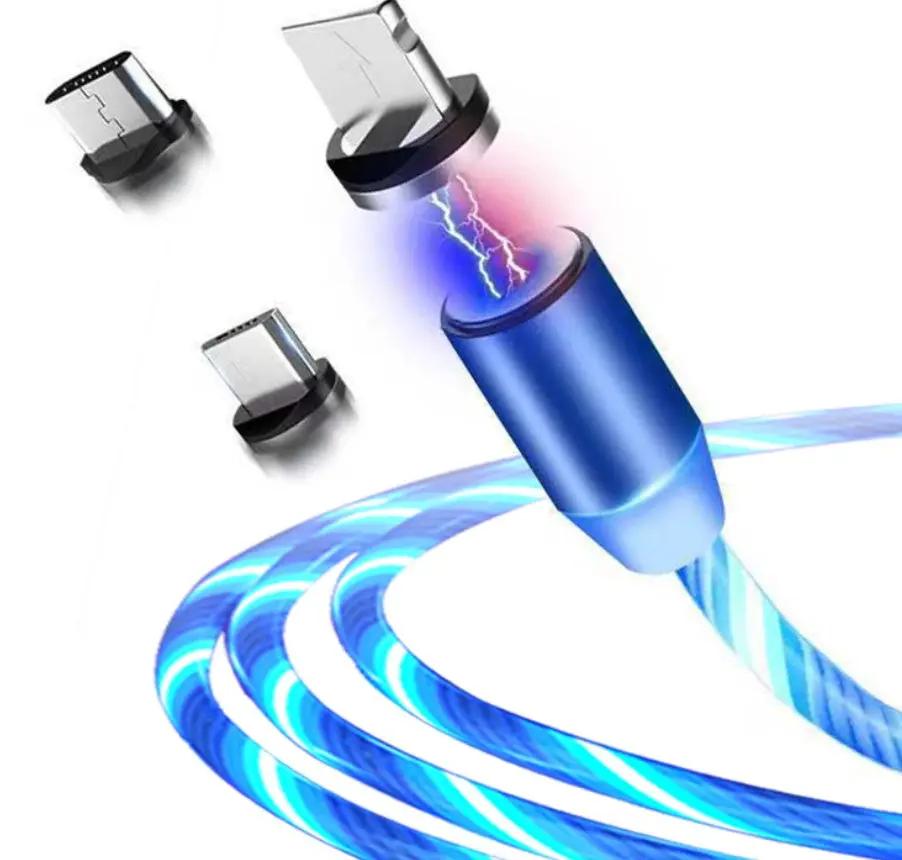 Compatible with Apple, Flowing Ligh Magnetic Streamer Data Line Cable for Iphone Android Typec CJ Dropshipping 