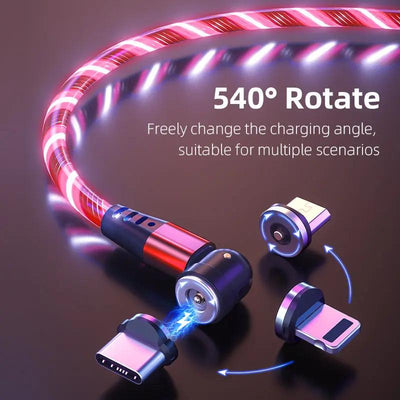 540° Rotating Magnetic Charging Cable - LED Light 3A Fast Charge for iPhone, Android & Type-C CJ Dropshipping 