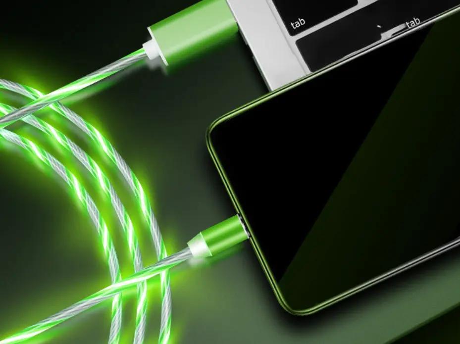 Compatible with Apple, Flowing Ligh Magnetic Streamer Data Line Cable for Iphone Android Typec CJ Dropshipping 