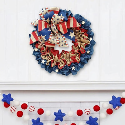 Patriotic Red White Blue Ribbon American Flag Garland CJ Dropshipping 