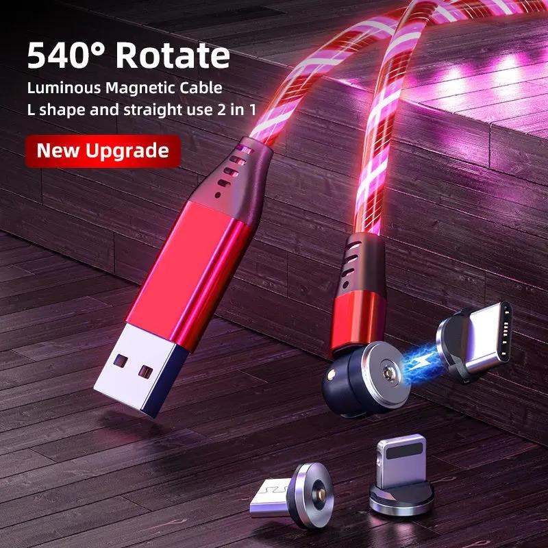 540° Rotating Magnetic Charging Cable - LED Light 3A Fast Charge for iPhone, Android & Type-C CJ Dropshipping 