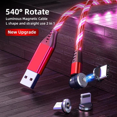 540° Rotating Magnetic Charging Cable - LED Light 3A Fast Charge for iPhone, Android & Type-C CJ Dropshipping 