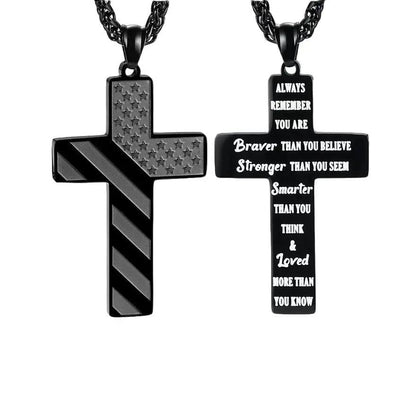 Cross Necklace With Bible Verse American Flag Pendant --Stainless Steel Men Jewelry Gift - Faith-Inspired, Bold & Patriotic Chain For Him CJ Dropshipping 