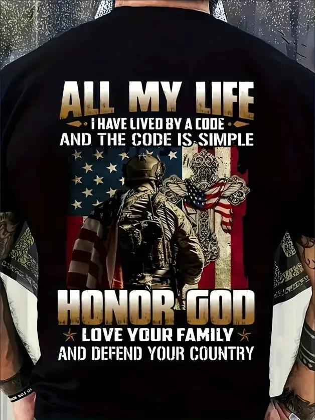 Men'S Patriotic Cycling T-Shirt, Crew Neck Short Sleeve Tee With American Flag & Soldier Print, Casual All-Season Knit Top CJ Dropshipping 