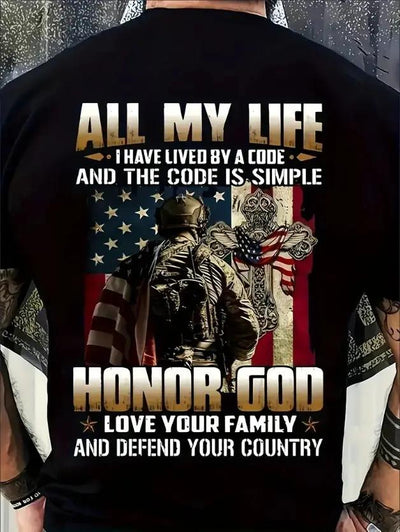 Men'S Patriotic Cycling T-Shirt, Crew Neck Short Sleeve Tee With American Flag & Soldier Print, Casual All-Season Knit Top CJ Dropshipping 
