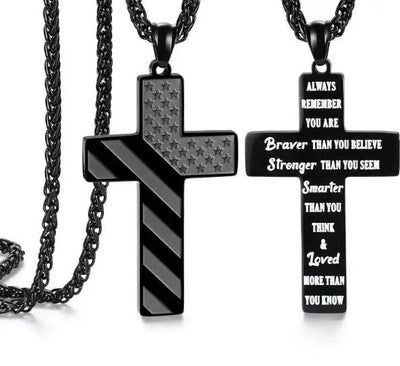Cross Necklace With Bible Verse American Flag Pendant --Stainless Steel Men Jewelry Gift - Faith-Inspired, Bold & Patriotic Chain For Him CJ Dropshipping 