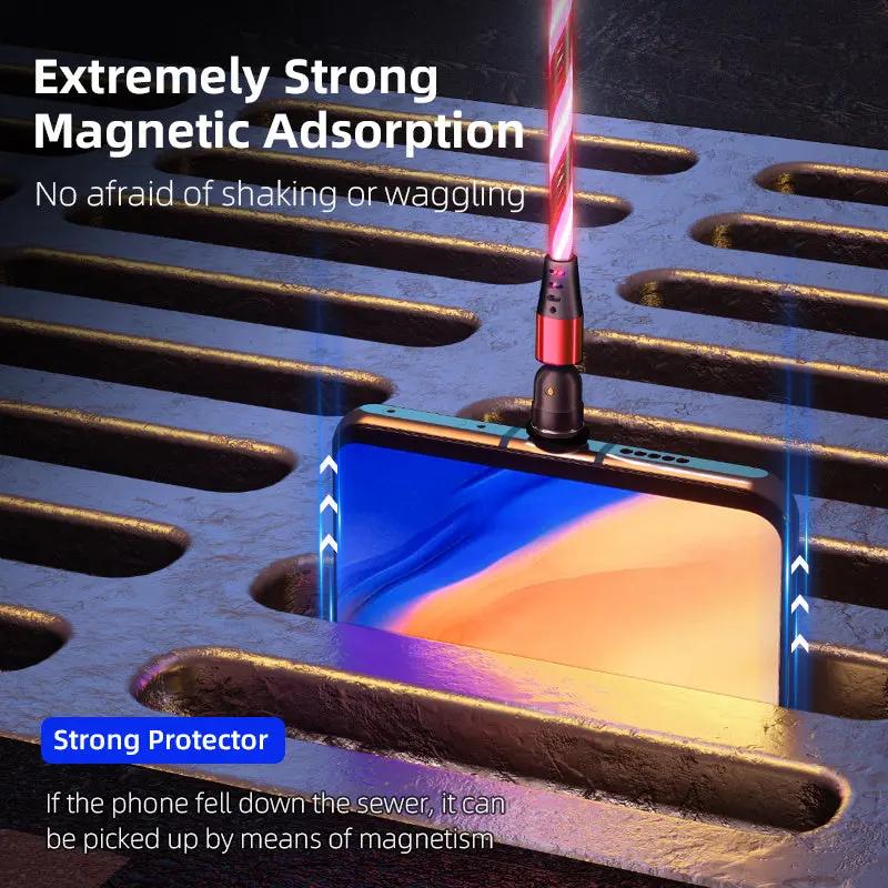 540° Rotating Magnetic Charging Cable - LED Light 3A Fast Charge for iPhone, Android & Type-C CJ Dropshipping 