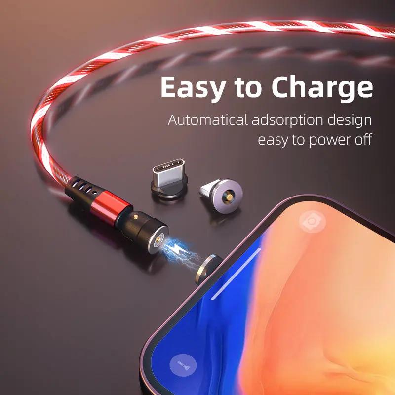 540° Rotating Magnetic Charging Cable - LED Light 3A Fast Charge for iPhone, Android & Type-C CJ Dropshipping 
